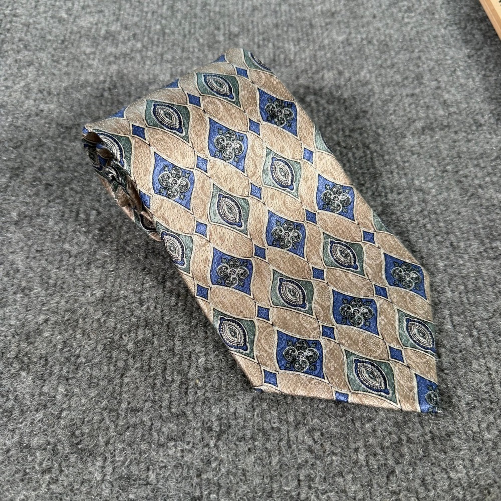 Stafford Executive Mens Silk Necktie Tan Geometric Diamond Medallion Tie #4481